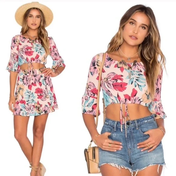 🌸For Love & Lemons Floral Skirt Crop Top Set Size Small - Picture 12 of 12